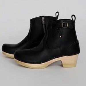 NO.6 5"‎ Leather Clog Buckle Boot on Mid Heel in Black